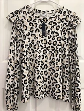 womens Crown & Ivy size L long ruffle sleeve animal print top