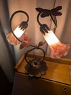 Vintage Tiffany Style Butterfly Table Lamp  Glass Pink Tulip Shades
