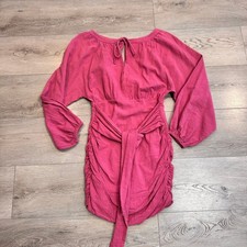 Free People The Only One Mini Dress Pink Ruched Tie Neck Size XS Xsmall