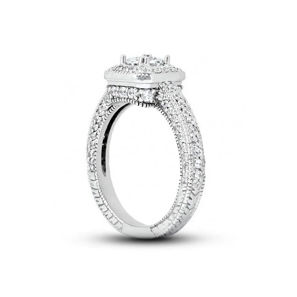 Anillo de piedra lateral con halo de diamantes extraídos en tierra princesa SI2 1 3/4ct D SI2 Foto 2 de 3