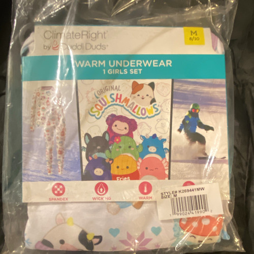 Cuddl Duds ClimateRight Squishmallows Warm Stretch Long Johns Set Girls M 8/10