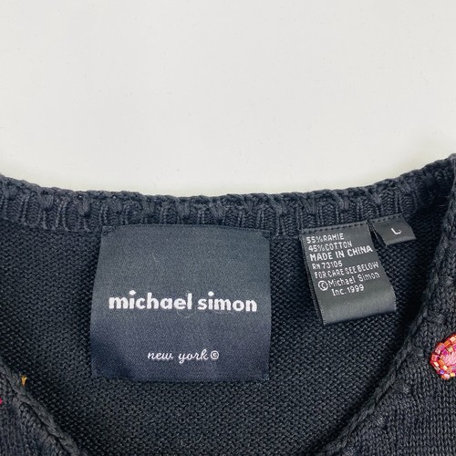 Vintage Michael Simon 1999 90s Y2K Black Knit Beaded Bee Sweater Large - Bild 3 von 13