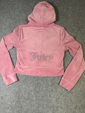 Vintage Women's Juicy Couture OG Big Bling Velour Zip-Up Hoodie Pink Small Y2K