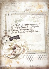 Stamperia Rice Paper for Decoupage - Romantic Journal manuscript and clock DFSA4