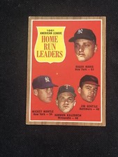 1962 Topps Baseball 1961 Home Run Leaders Card #53 MARIS & MANTLE Near Mint *72