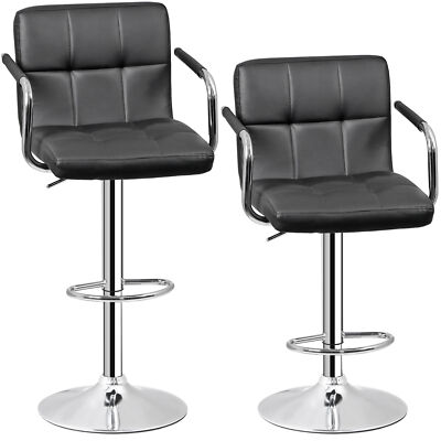 Adjustable Bar Stools with Armrest Square Back Swivel Bar Stools