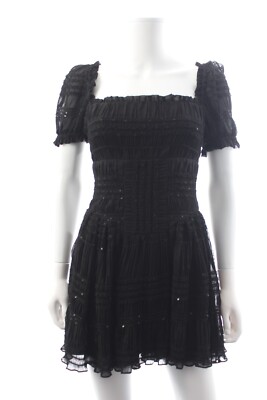 self portrait shirred chiffon mini dress Self-Portrait Shirred Chiffon Square Neck Mini Dress / Black / RRP: £350.00