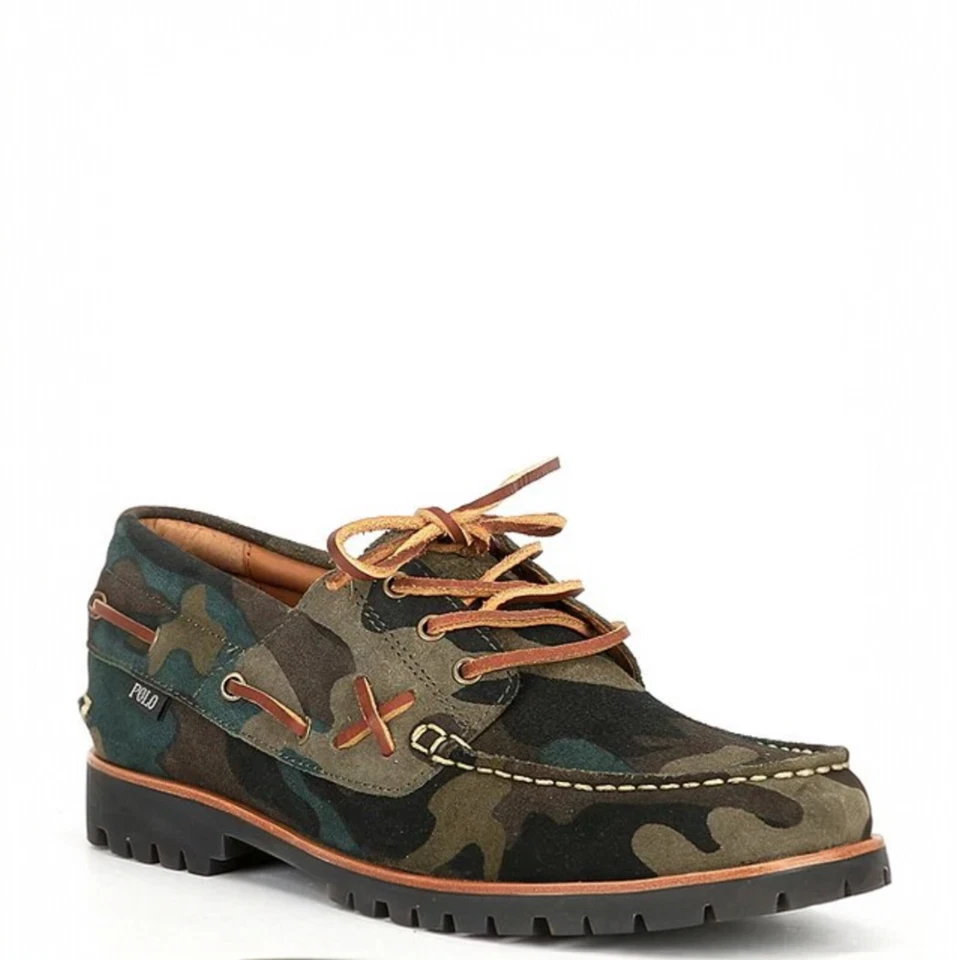 Polo Ralph Lauren Men's Ranger Deck Green Camo Suede Boat Shoes $180