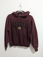 Vintage Harvard University Champion Eco Fleece Pull Over Hoodie Burgundy Small