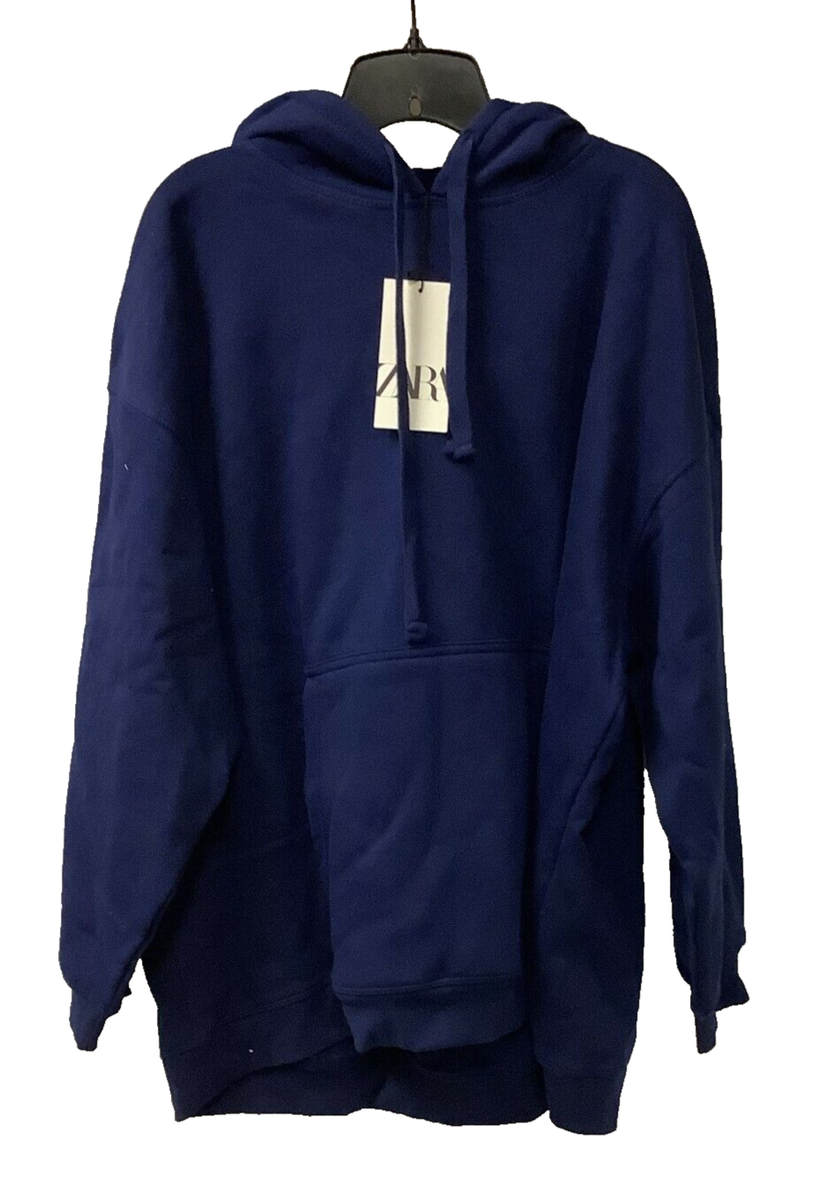 Zara Mens Hoodie Blue Long Sleeves Cotton Blend Front Pocket