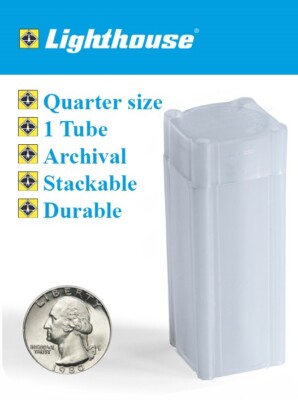 10 Square Coin Tubes For US Quarters - Lighthouse Archival Quality, Stackable 2 thumbnail image