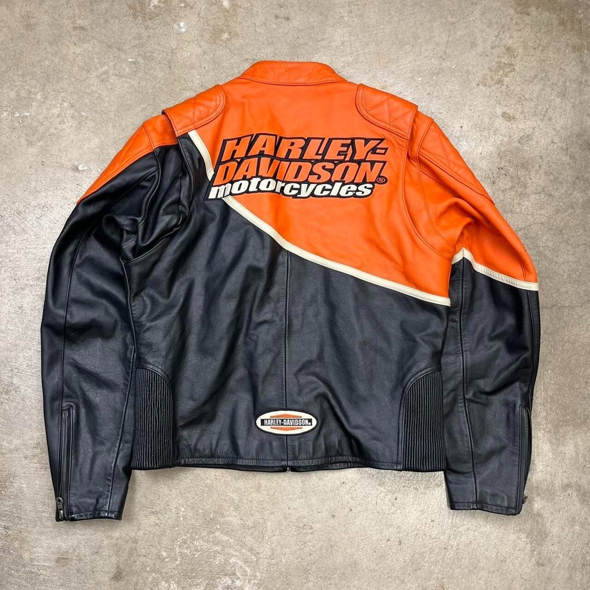 Vintage Harley Davidson leather jacket orange black Mens large