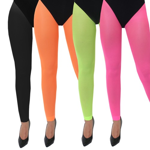 ADULTS NEON FOOTLESS TIGHTS 80S 90S 