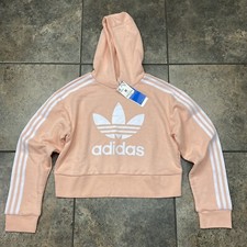 NEW Girl  s Adidas Trefoil Pullover Cropped Hooded Sweatshirt Size Medium W/Tags