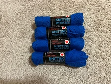 Coats & Clark Red Heart Knitting 4 Ply Worsted  Wool Yarn 4 Skeins Cobalt Blue