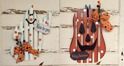 AGD Halloween Decor - Slat Wood Pumpkin and Ghost Double Door Wreaths
