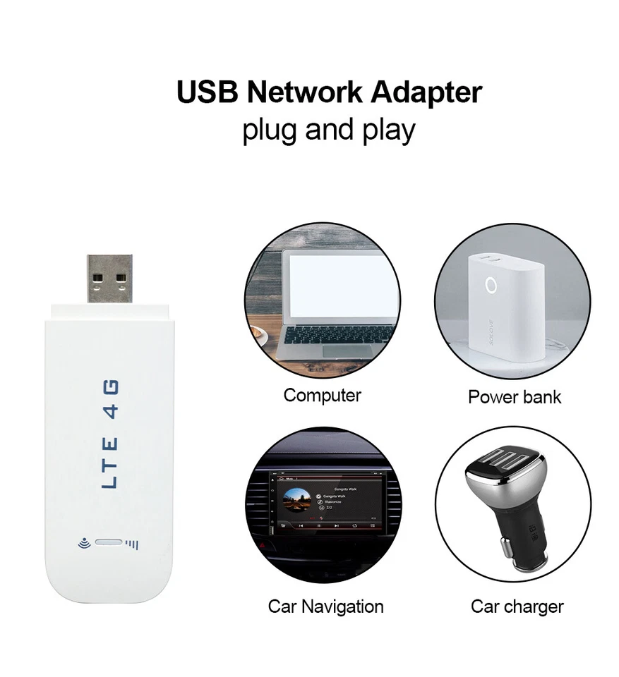 Nuevo Módem 4G LTE Desbloqueado Router Inalámbrico USB Dongle Banda Ancha Móvil WIFI Blanco Foto 3 de 4