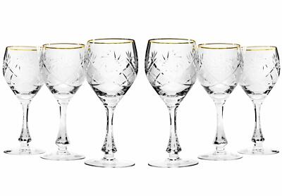 Set of 6 Neman Glassworks, 10-Oz Vintage Russian Crystal Wine Glasses Goblets