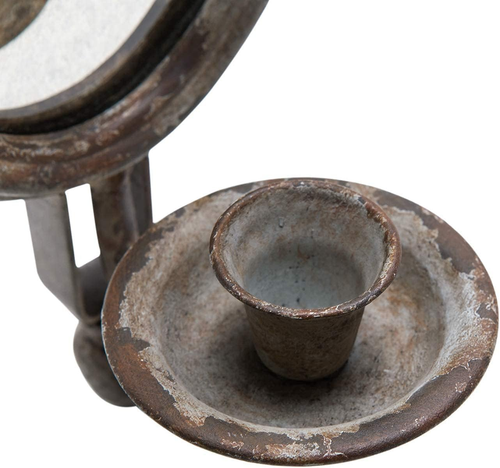 Antique Metal Candle Sconces Candlestick Holder Wall Mounted Distressed with Ova - Picture 7 of 8