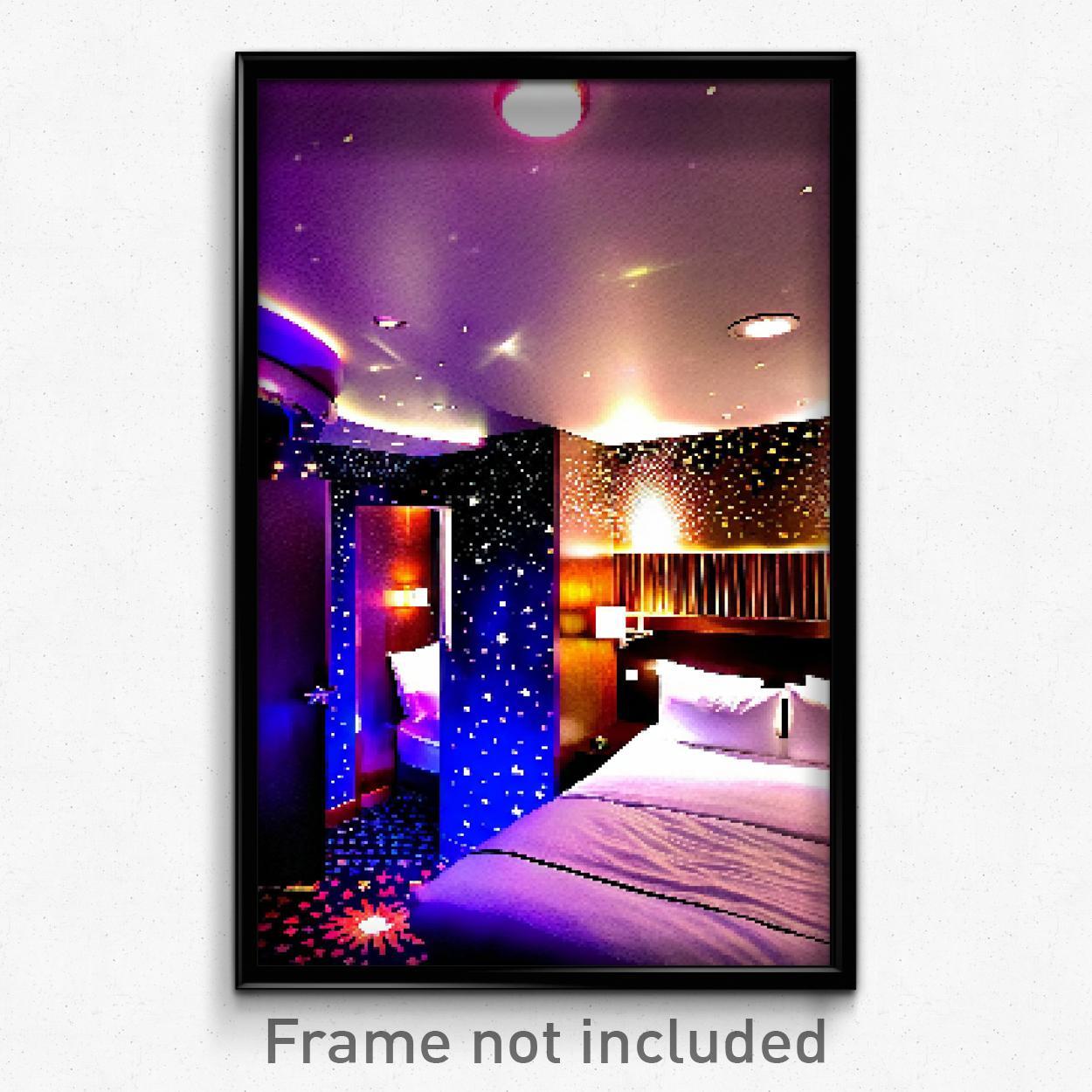 8 Bit Pixel Art Starry Hotel Room Psychedelic Trippy Video Game Poster