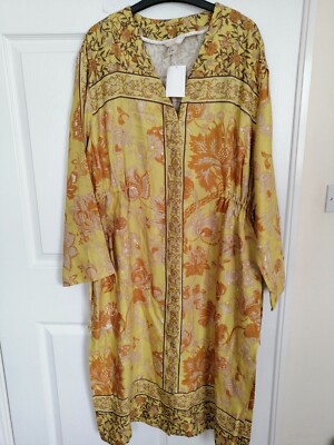 H&m Yellow V Neck Kimono Dress Size S 10 12 UK