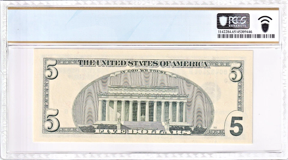2003A $5 FRN PCGS 65PPQ Fancy PARTIAL REVERSE LADDER BOOKEND Serial #FJ00432100B - Image 2 of 2