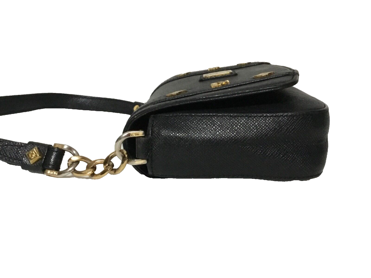 MCM Crossbody Shoulder Bag Purse Flap Black Leather Gold