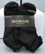 True Religion Mens Socks Size 10-13 Ten Pack Half Cushion QuartersBlack w/ TR