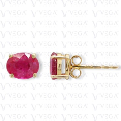 4.00Ct Oval Shape Natural Pink Ruby Solitaire Stud Earring 14K Solid Yellow Gold