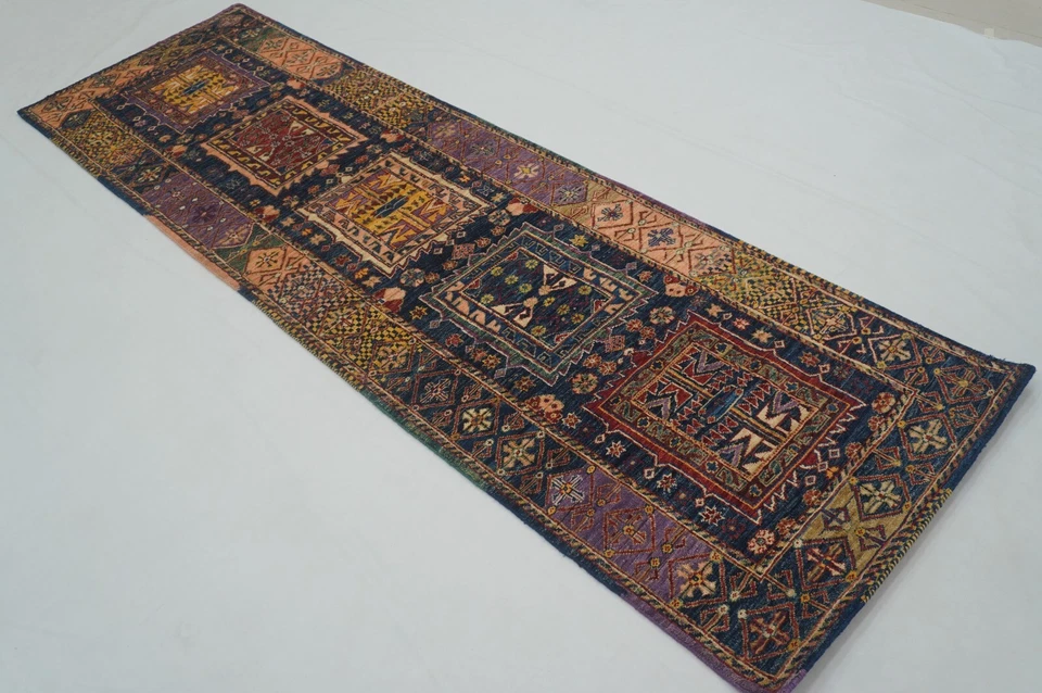 3 x 9 ft Navy Blue Samarkand Afghan Hand knotted Transitional Runner Rug - Image 2 of 4