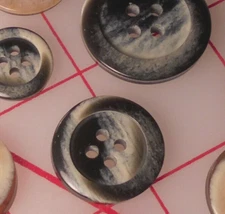 10 MEDIUM Fine Italian 4 Hole Buttons 7/8" Black Grey Wavy Faux Horn Plastic