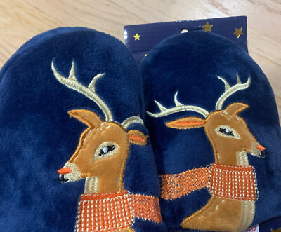 Chatties Christmas Deer Reindeer Slippers Plush Cozy Slippers Size Large