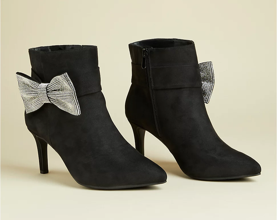 Torrid Silver RHINESTONE BOW Black STILETTO BOOTIE size (WW-WIDE WIDTH)  NIB