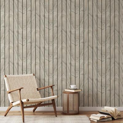 Woodgrain Panel Wallpaper Muriva Natural 193501 Wooden Slats Metallic 3D Effect