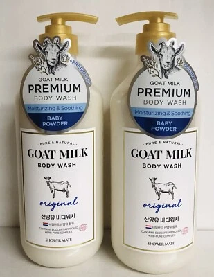 2 X Pure & Natural Goat Milk Body Wash 800ml Babypowder + Prebiotics Shower Mate