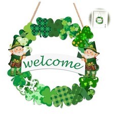 St Patrick's Day Wreath for Front Door, Wooden St. Patrick's Day Shamrock