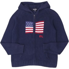 Vintage Ladies Polo Ralph Lauren American Flag Zip Up Hooded Navy Sweater