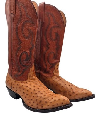 Vintage Nocona Boots Full Quill Ostrich 8.5 EEE 3E Peanut Brittle Tan Brown 