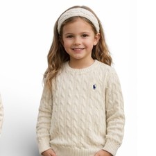 Ralph Lauren Cable Knit Sweater Kids Size 6 Cream Unisex Classic Pony