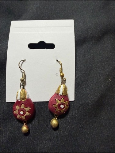 Source Unknown Red and Gold Floral Teardrop Earrings - Women Jewelry