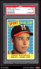 1958 Topps #480 Eddie Mathews All-Star Braves HOF PSA 8 - NM/MT