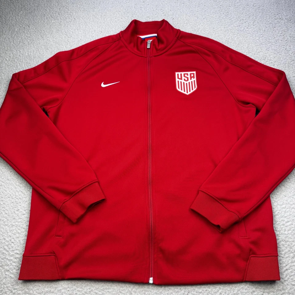 美国足球夹克男式 XL 红色耐克全拉链轨道 USMNT Shield Crest 热身 — 第 2/4 张图片