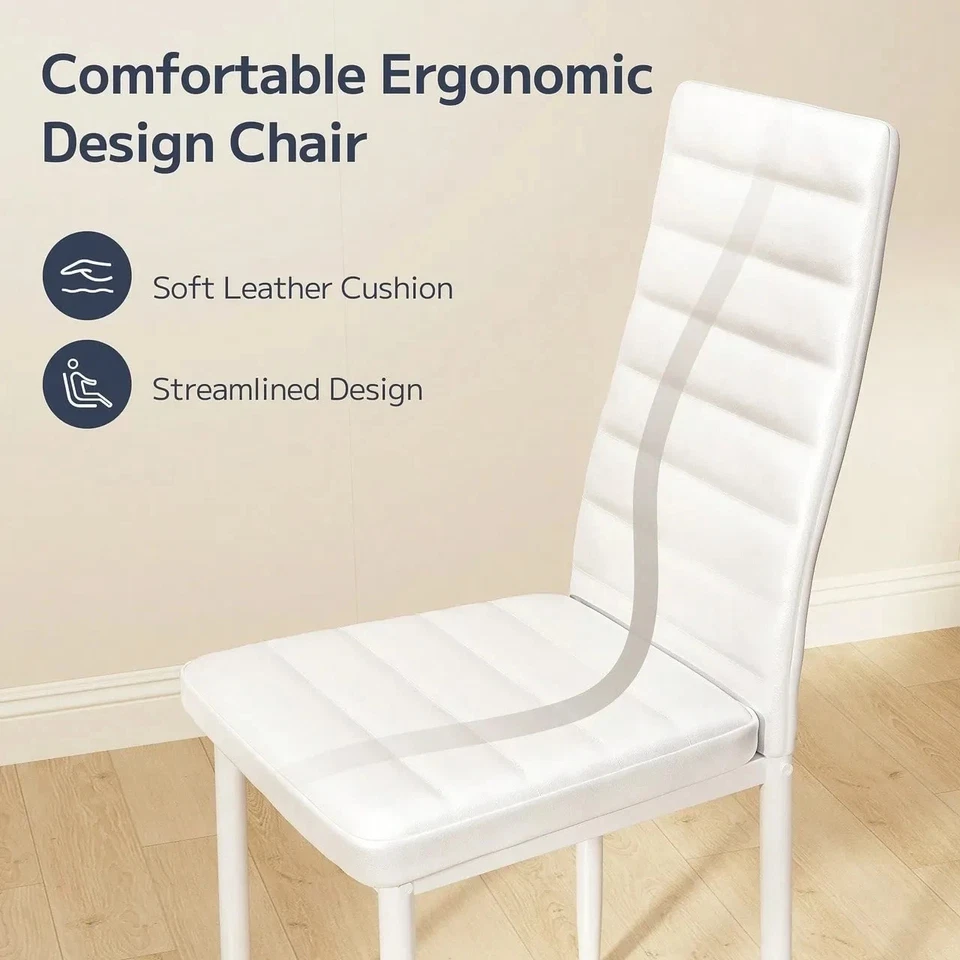 5-Piece Glass Dining Table Set With PU Leather Chairs Modern Room Sets For Home - Image 4 of 4