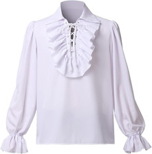 Mens Pirate Shirt Ruffle Colonial Shirt Renaissance Poet Shirt Steampunk Vamp...