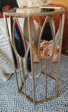 Teardrop Mirror Hexagonal Side Table , Gold Metal Frame , Mirror Top , Ht 60 cm