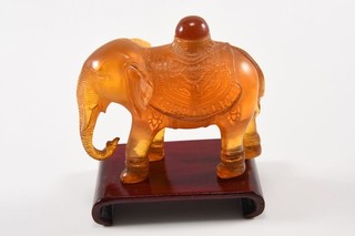 P45V95 Bottiglia tabacco da fiuto resina elefante effetto ambra legno base in scatola