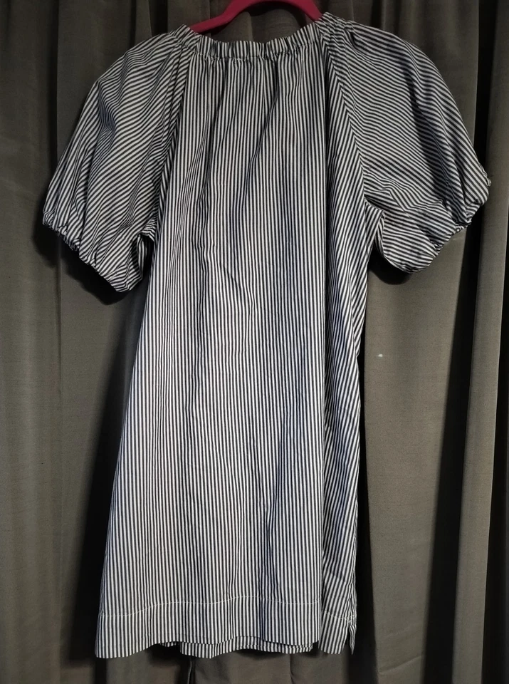 Free Assembly Womens Sz Large Cotton Striped Blue White Dress Pockets - Image 3 of 4