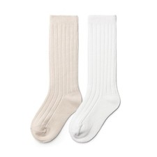 goumikids 2pk Toddler Kid Organic Cotton Knee-High Socks Medium 3T-5T Wh/Neutral