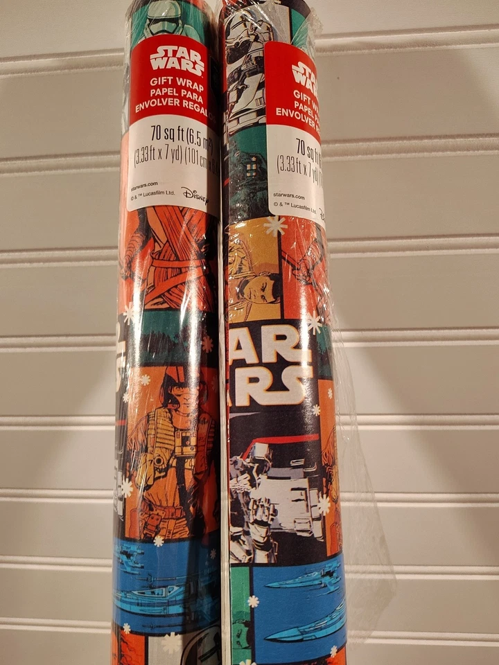 Vntg Star Wars The Force Awakens 2 Rolls 70 Sq Ft Each Gift Wrap Wrapping Paper - Image 2 of 4