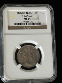 1882(B) India 1/2R 4 Panels NGC MS 64 TOP POP